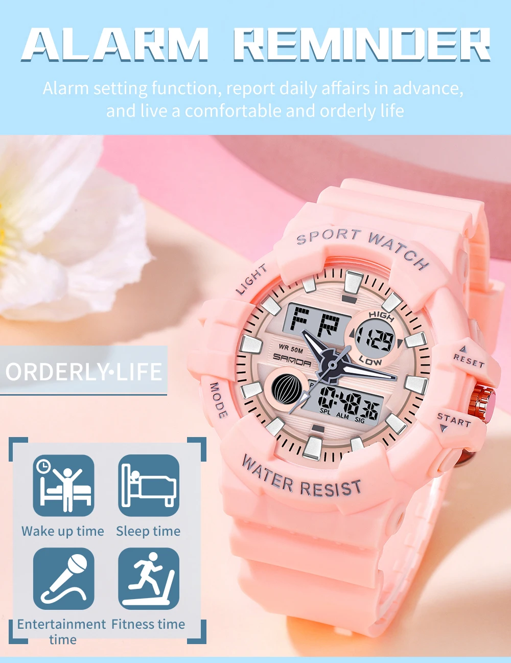 Fashion Sanda Brand Women's Sports Watches Military Waterproof Watch Analog Digital Ladies Clock Casual Relogio Feminino 3037