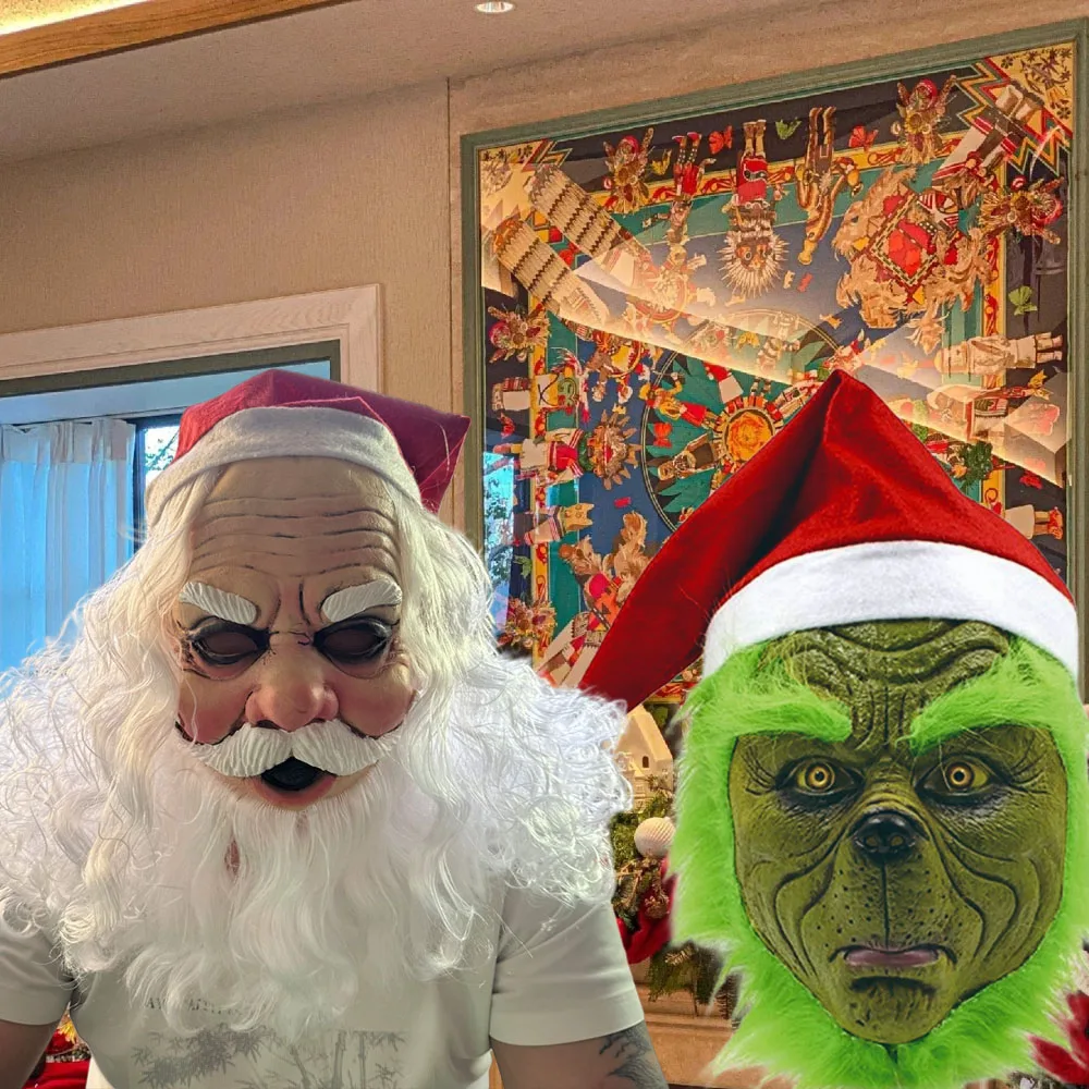 サンタクロースグリーングリンチマスククリスマスブラスト白髪