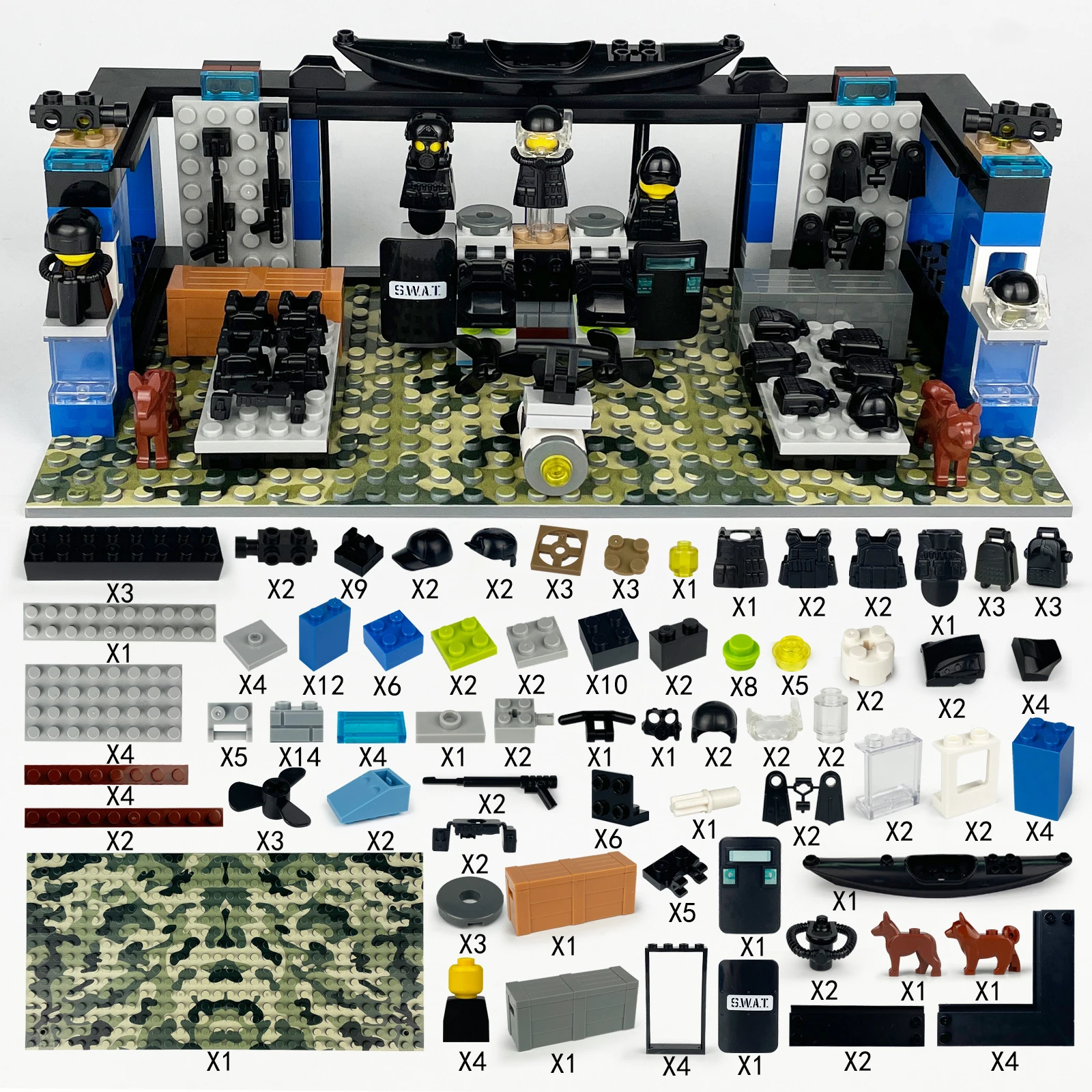 

Military Prison Weapons Depot Police Special Forces Gangster Moc Model Soldiers Machine Guns SWAT Building Blocks Jeeps Car Toys