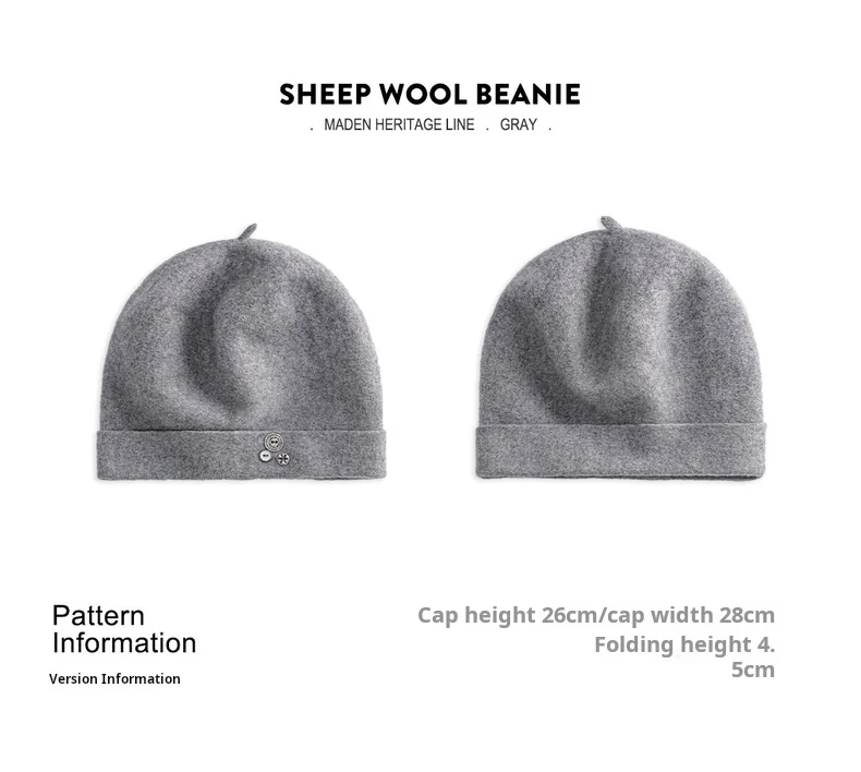 Graue Damen-Strickmütze aus 100 % Wolle von Maden, warme, dicke Wintermütze, Ohrenabdeckungsdesign für große Kopfpassform, weiche Mütze für kaltes Wetter – Detail 4