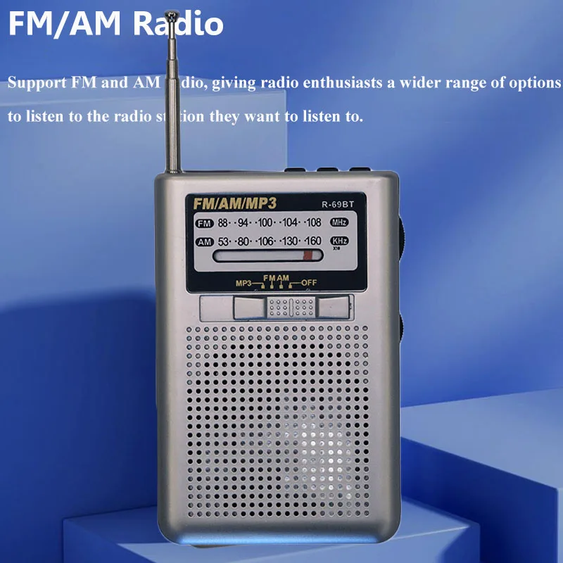 Mini Pocket Radio Portable FM AM Radios Receiver Bluetooth-compatible Speaker TF Card U Disk MP3 Music Player with Headset Jack