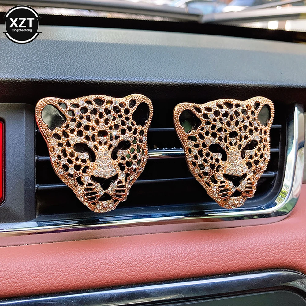 Bling Leopard Clips Pour Grille D'aération De Voiture, Diffuseur De Grille D 'aération De Voiture, Strass Léopard (doré