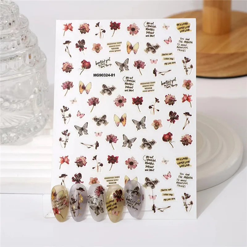 New Cute Butterfly Football Nail Stickers Black White Line Decals 3D Nail Art Decoration Cute Cartoon Sliders Summer Manicure 6