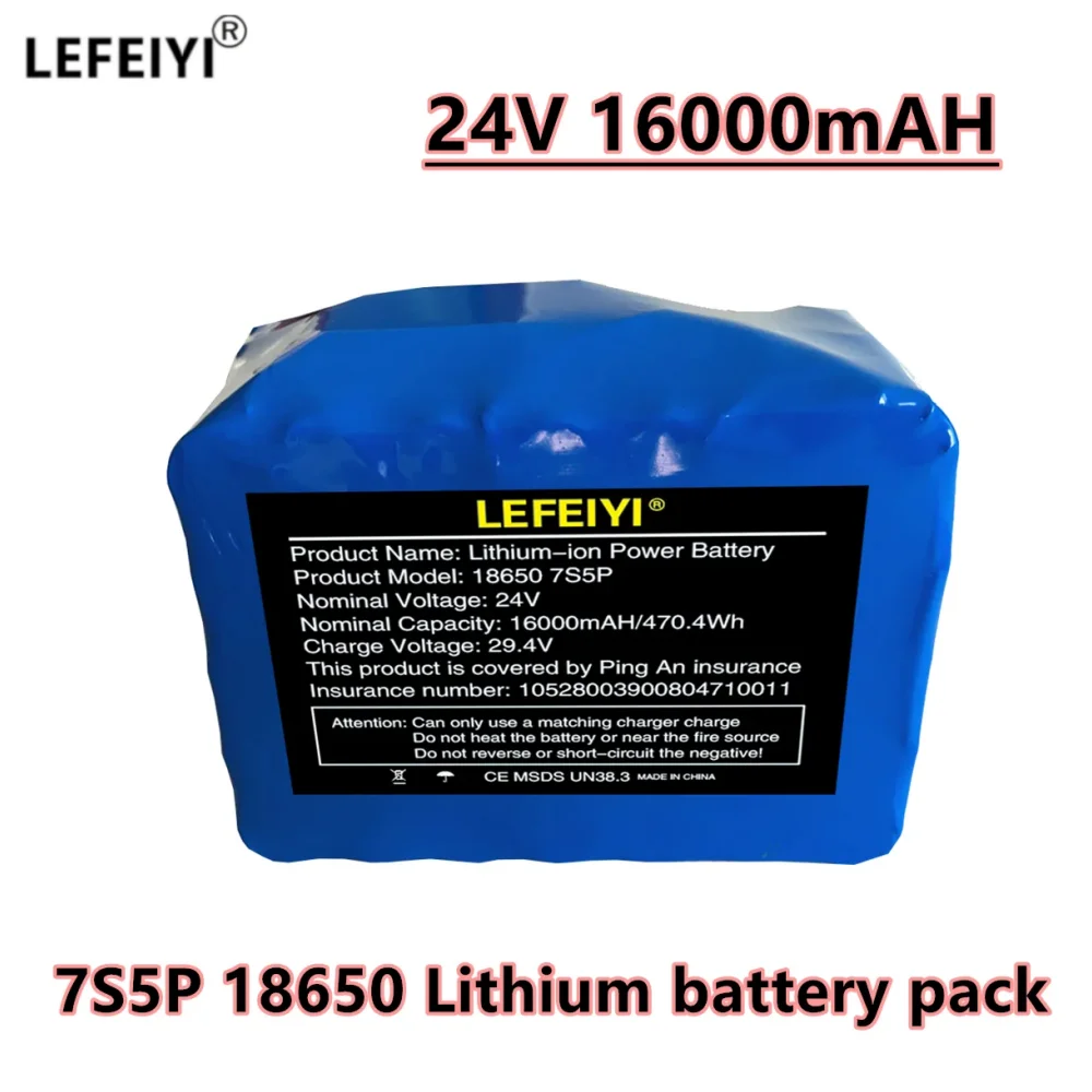 

LEFEIYI 7S5P 24V 16Ah Battery Pack 500W 29.4V 16000mAh Lithium ion Battery for Wheelchair Electric Bicycle + 2A Charger