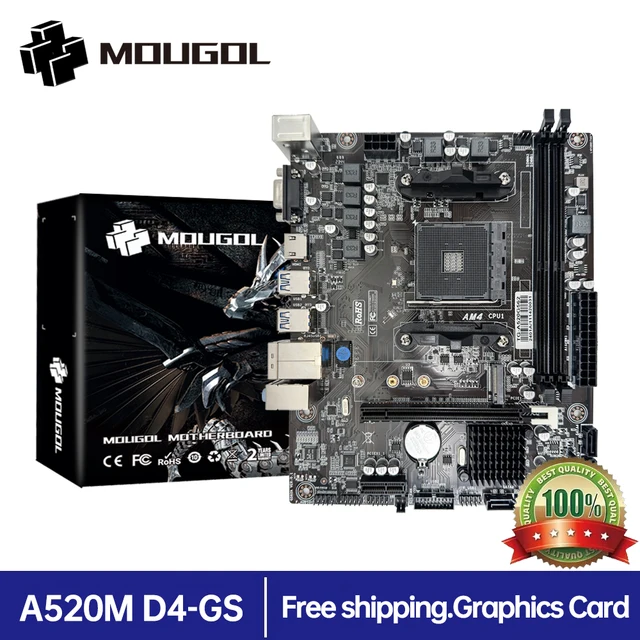 MOUGOL AMD AM4 마더보드 지지대 Ryzen ( 3600 4650G 5500 5500G 5600 5600G 5600X 5800X) M.2 NVME 듀얼 채널 DDR4 RAM, A520M