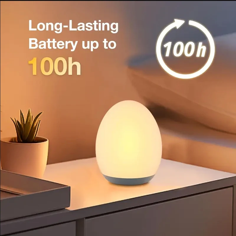 1/2/4PCS Portable Egg Shape Night Light Ambient Lamp 7 Color Changing RGB Remote Control Touch Dimmable Lamp USB Rechargeable