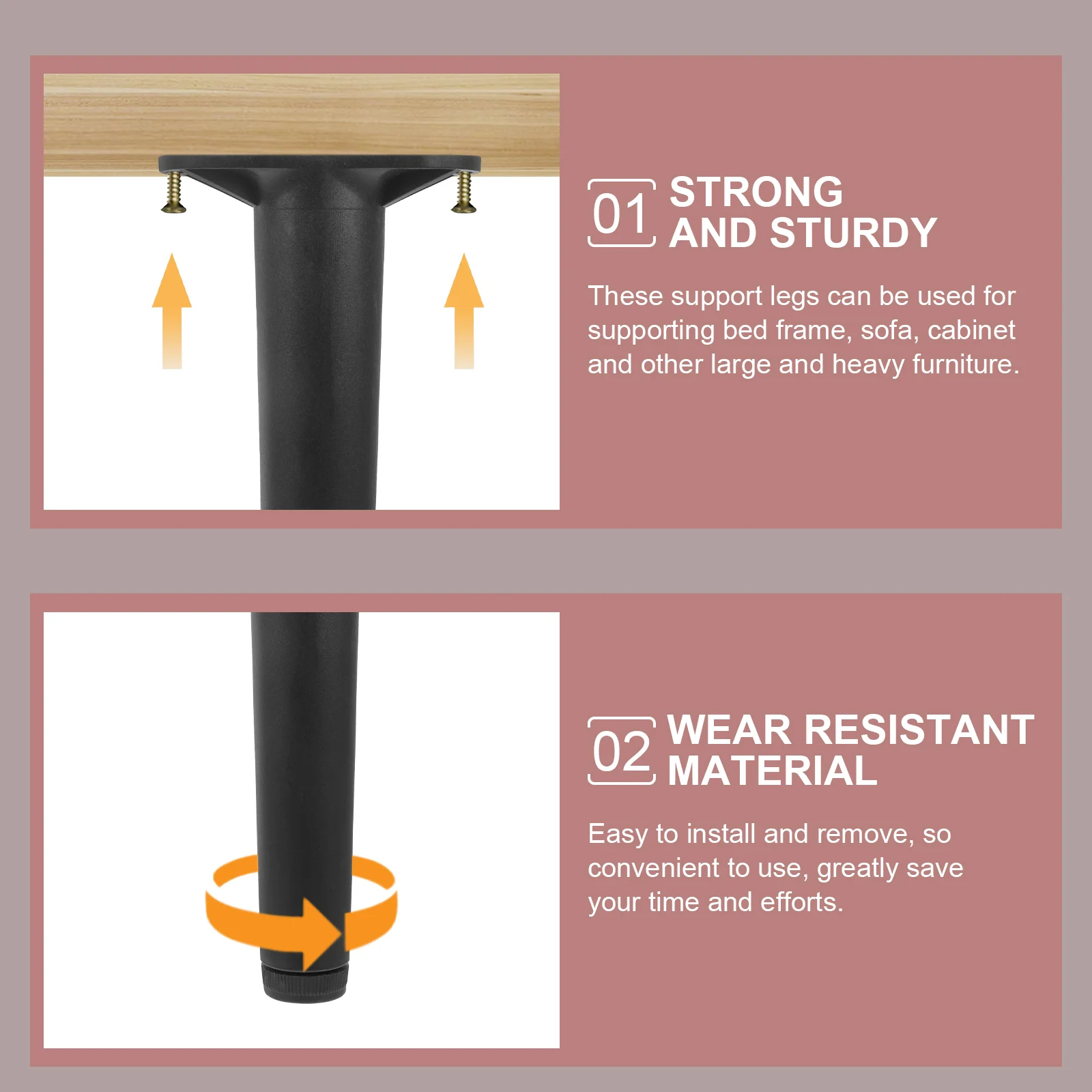 

4 Pcs Bed Support Frame Risers Legs Furniture Adjustable Plastic Steel Replacement