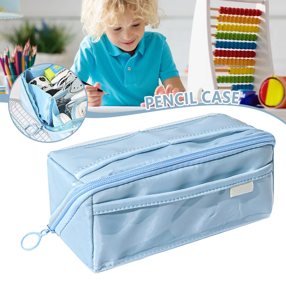 

Simple Transparent Layer Zipper Pencil Case Portable Large Capacity Pencil Bag for Office Student