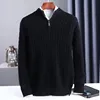 Autumn Winter Men's Cashmere Sweater Classic Comfortable Fit Twisted Cashmere Knitted Half Zip Stand Collar 3