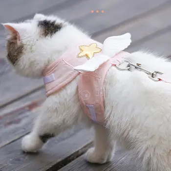 개 고양이 하네스 가죽 끈 세트, 애완 동물 액세서리, 귀여운 천사 날개 조끼 하네스, 개 고양이 맞춤형 새끼 고양이 강아지 용품, 1 세트