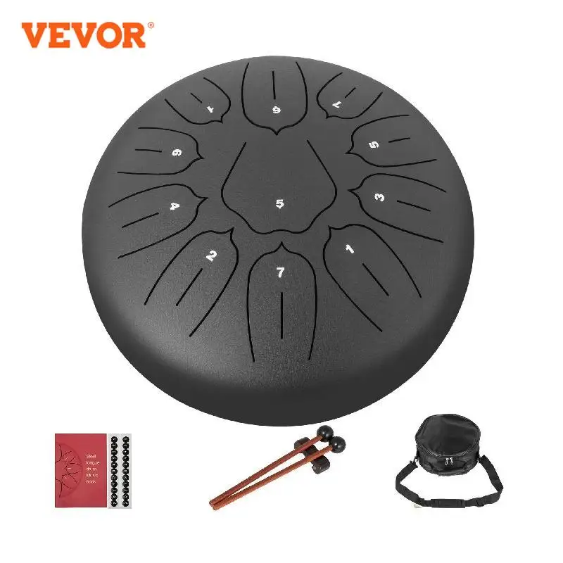 VEVOR 11 Notes 10 Dia Lotus type Tongue Hand Pan Drum Percussion  Instruments with Bag, Music Book, Mallets and Bracket, Navy Blue