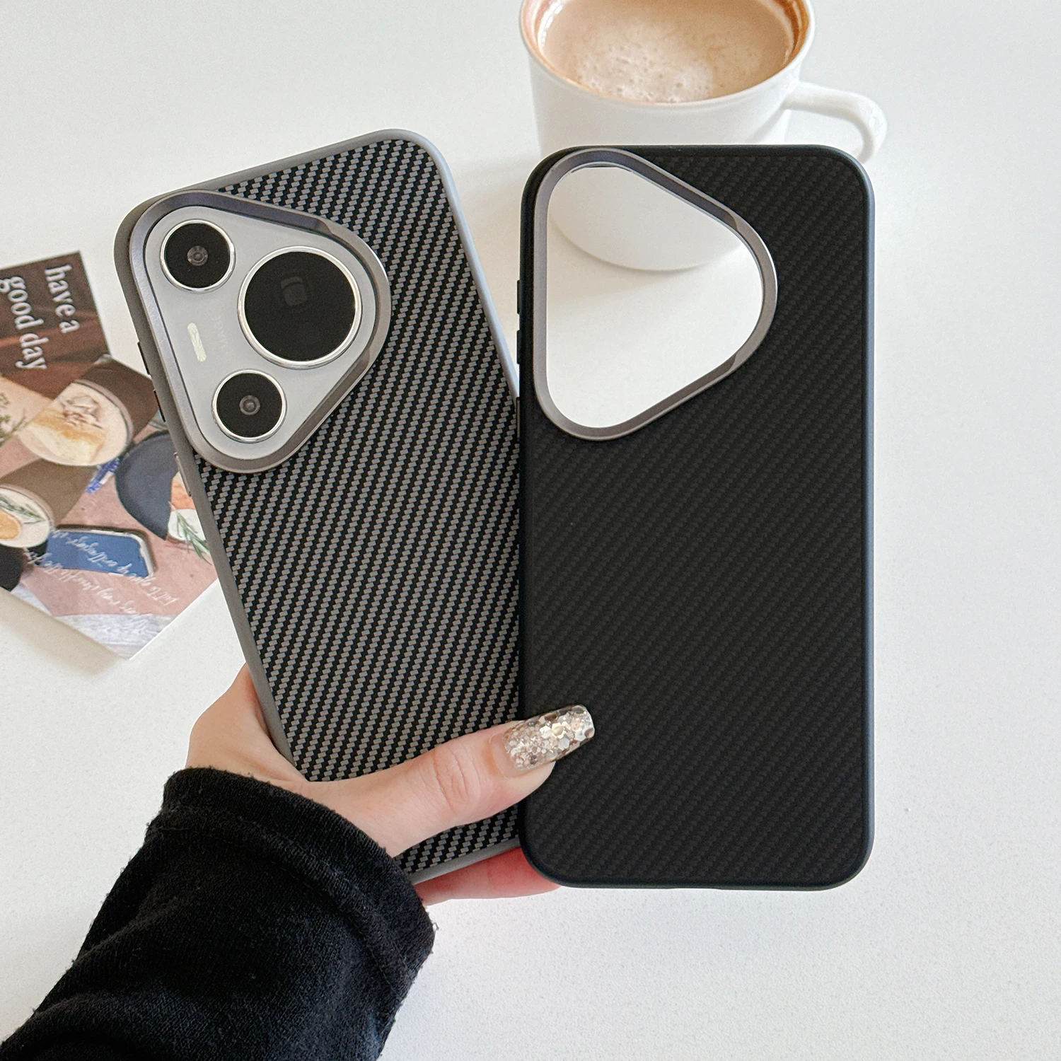 Carbon Fiber Pattern Hard Phone Case for Huawei Pura 70 Pro Mate 60 Matte Armor Shockproof Cover