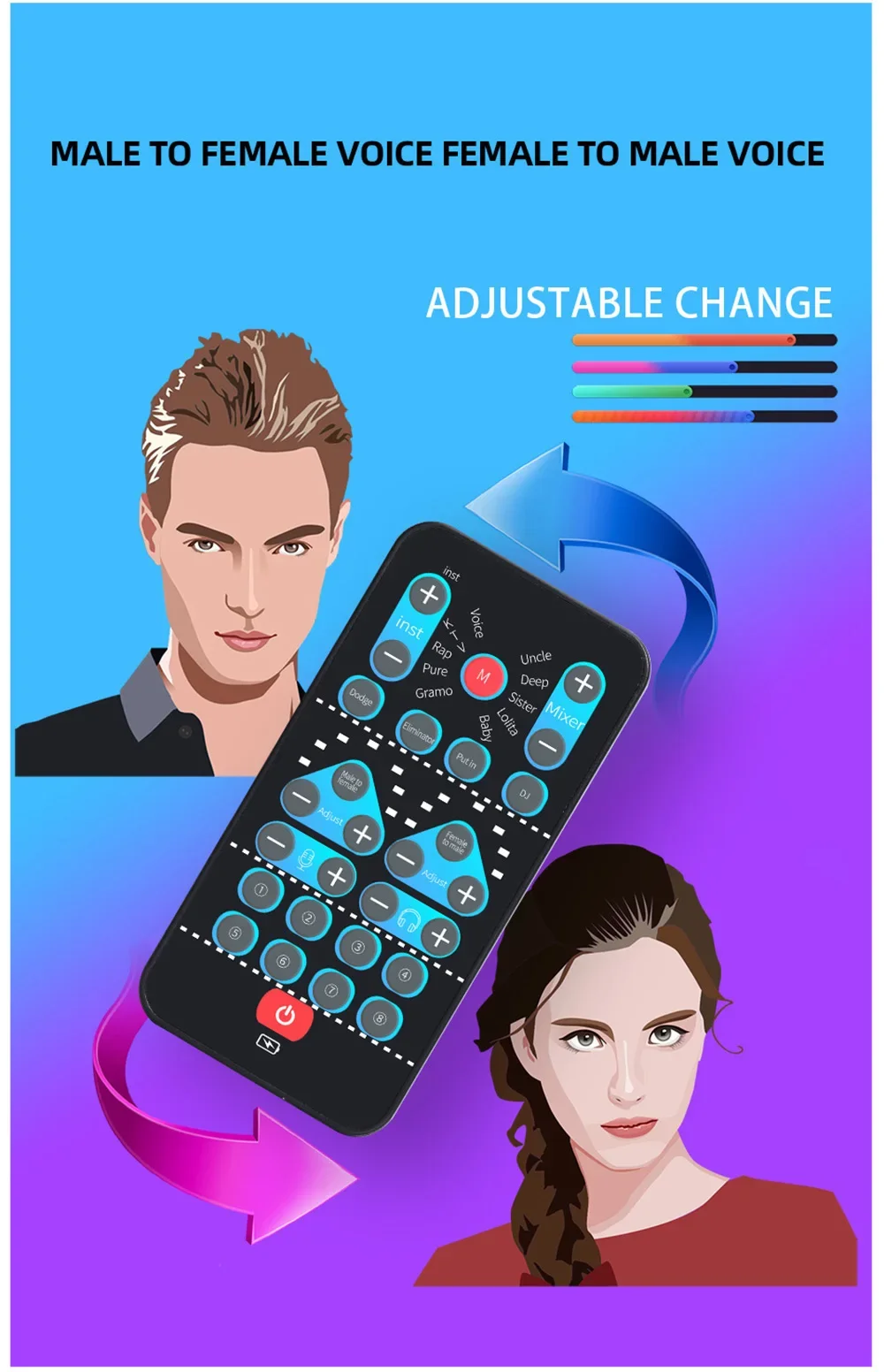 M10 Mini Voice Changer Card 8 Sound Effects Support Multi Function  Male Female