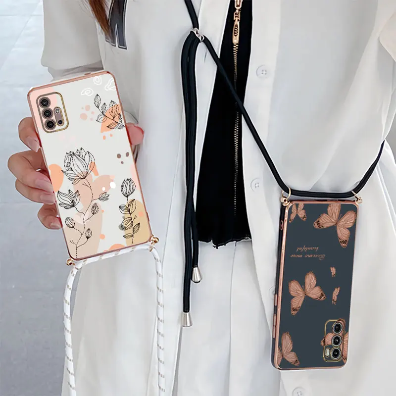 Botanical Design Diagonal Lanyard Phone Case Cover