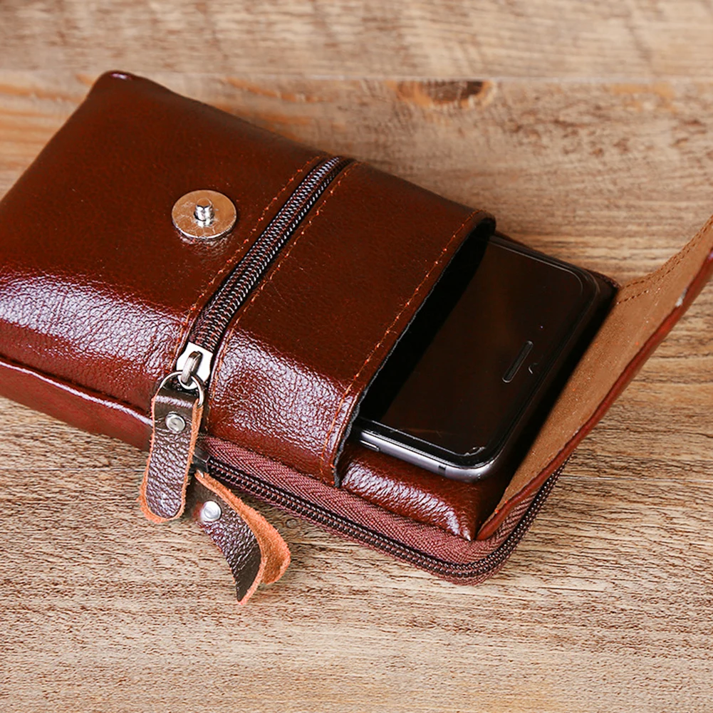 Men Genuine Leather Fanny Waist Bag Business Mobile Phone Purse Belt Bum Pouch