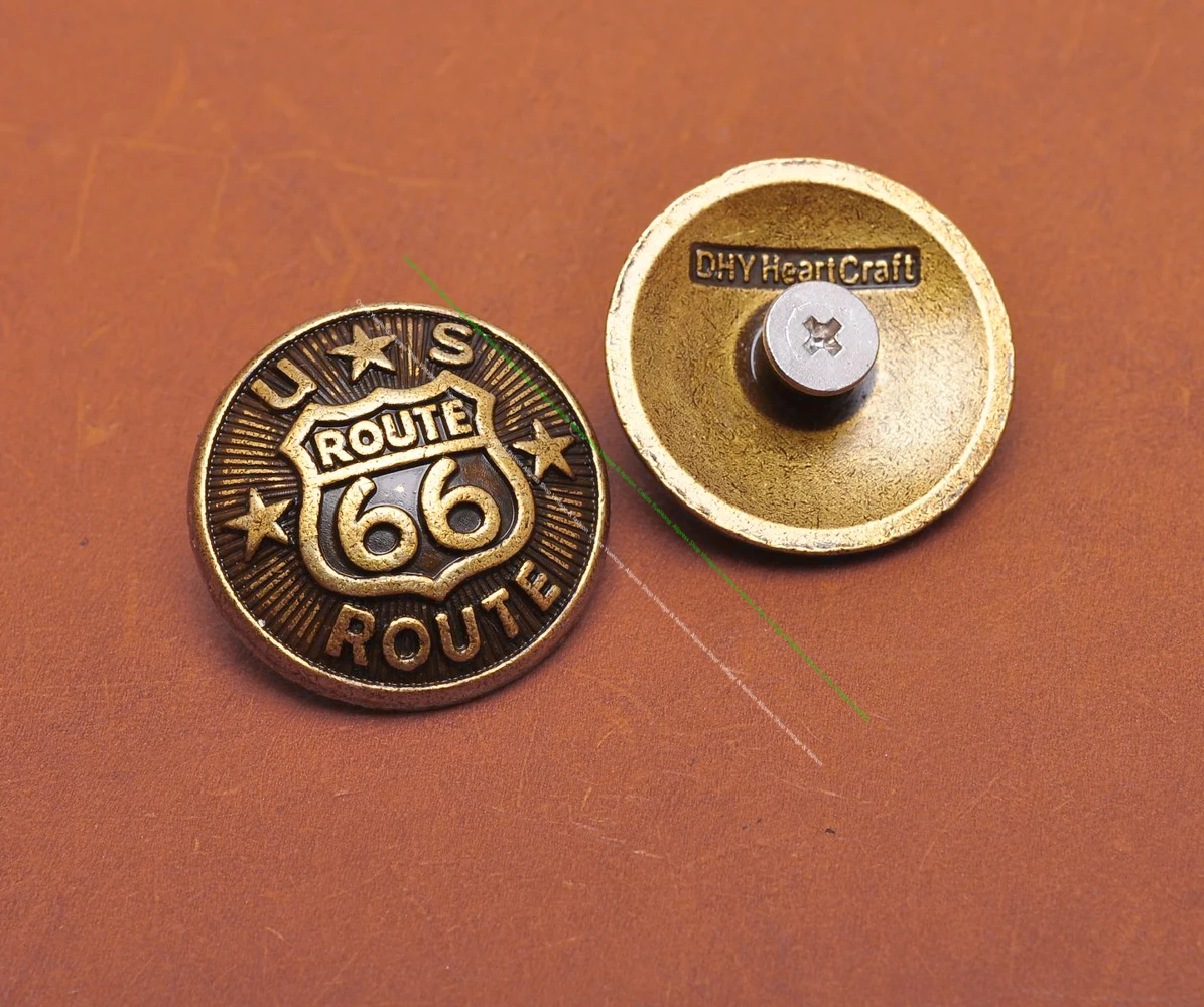 10 Stück 25 mm Antik Silber Motorrad Biker US Star Route 66 Knopf Lederhandwerk Gürtel Kragen Hardware Conchos Screwback – Detail 7