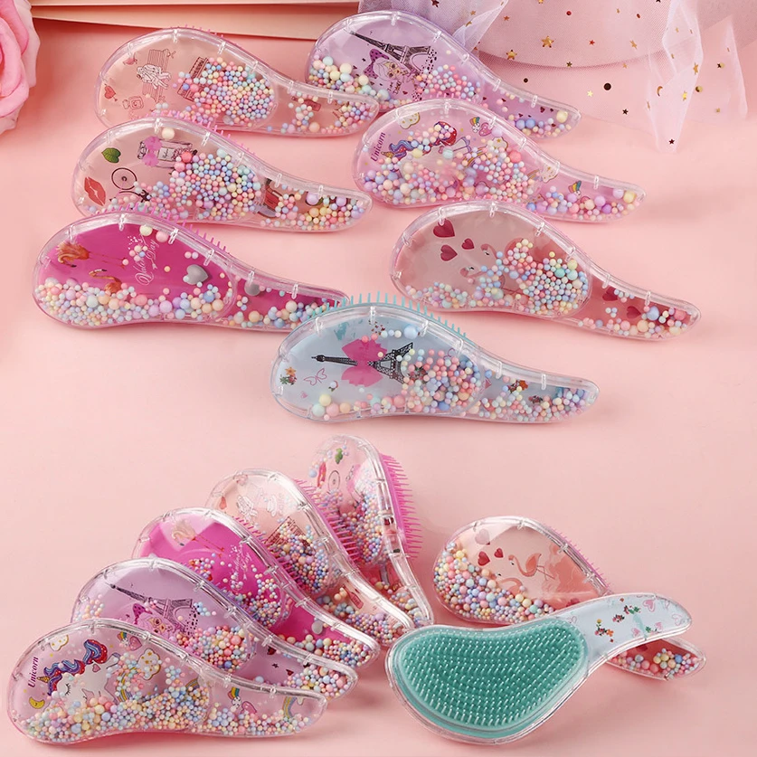 Cute Children Hairdressing Comb for Kids Anti-knot Massage Flowing Bead Hair Comb Girls Unicorn Dress Up Makeups Princess Gifts
