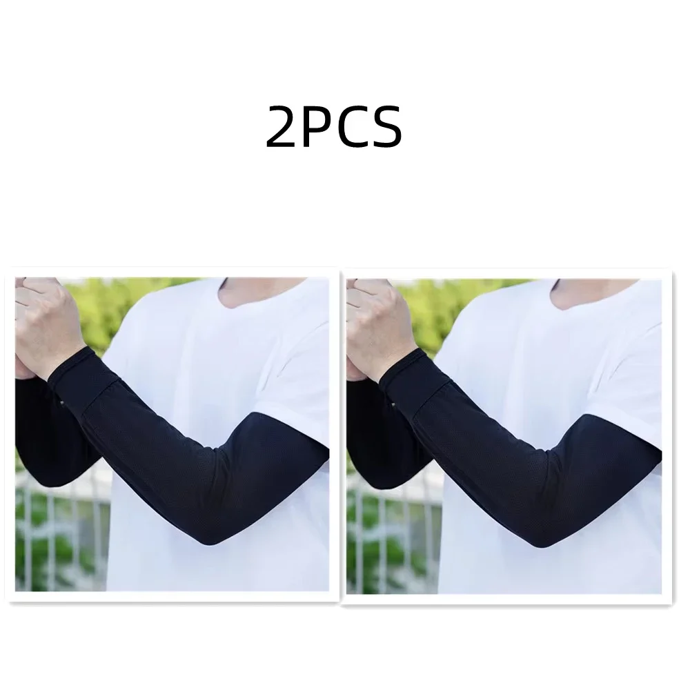 1Pair 2025 Summer Ice Silk Men's Loose Sunscreen Sleeves UV Ice Gloves Riding Arm Guards Sport Running Driving Absorbent