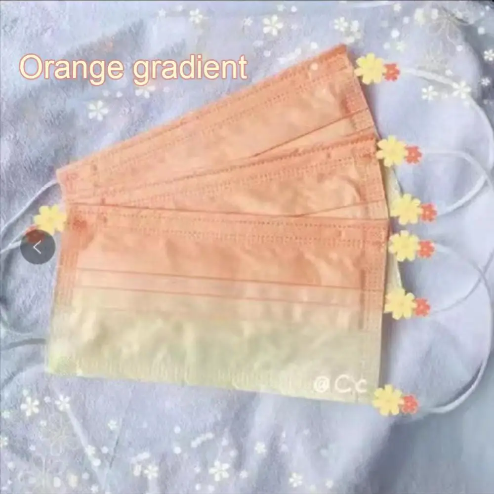 1~4SETS Disposable Adult Face Mask Gradient Color Cartoon 3 Floors Breathable Dustproof Printing