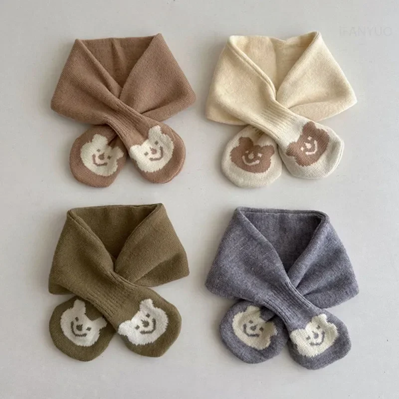Korean Cartoon Baby Scarf Autumn Winter New Cute Warm Knitted Bear Children Neckerchief Soft Comfortable Boys Girls Kids Scarves