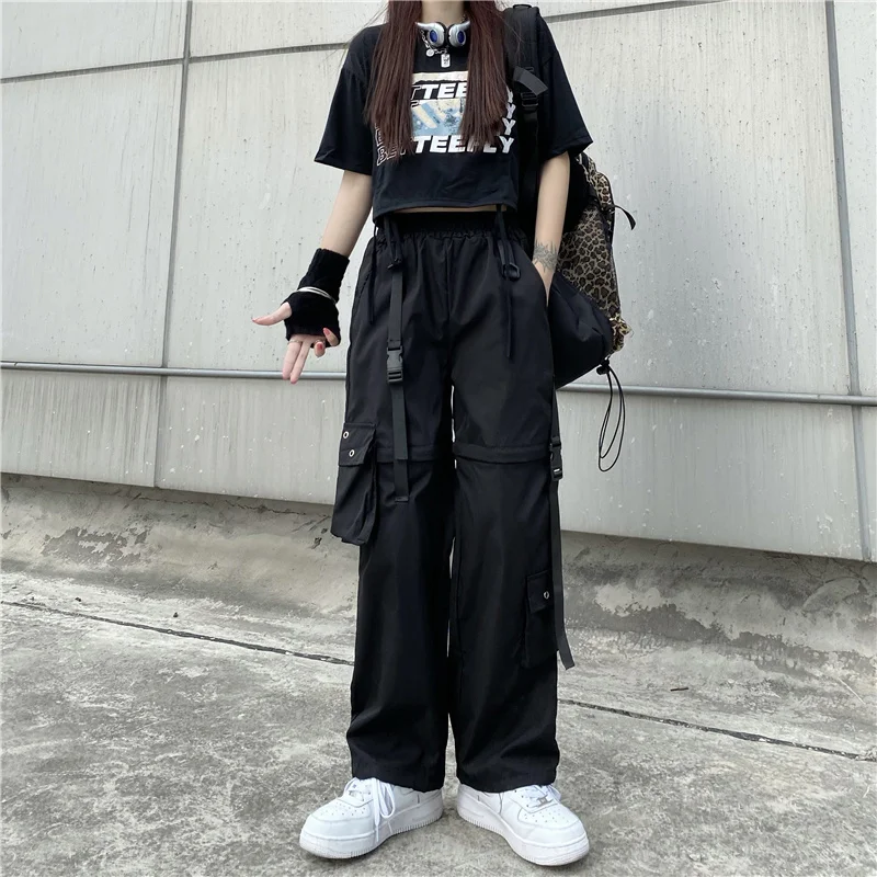 Harajuku Zipper Trouser Casual High Waist Summer Loose Gothic Clothes Black Streetwear Hip Hop Joggers Cargo Women Pants nike pants