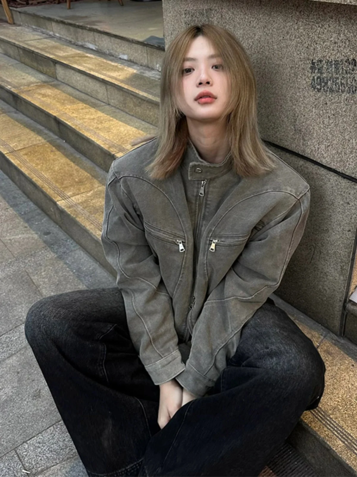 Retro American Vintage Washed Denim Jacket Unisex Spring Autumn