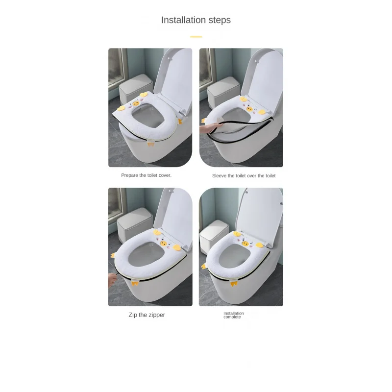 for Winter Home Cute Toilet Mat pad Thickened Warm WC Seat warmer case cushion Zipper soft Toilet rim Seat cape Cover Universal 4