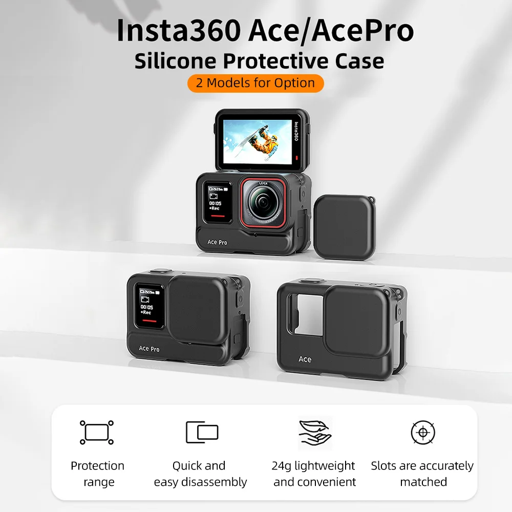 VRIG 스포츠 카메라 실리콘 케이스 보호 커버 케이지 렌즈 캡, Insta360 Ace Pro/Insta360 Ace 카메라 액세서리와 호환