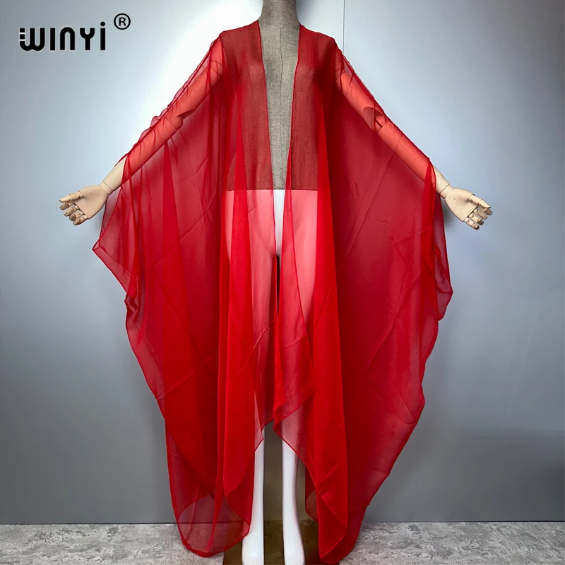 WINYI Beach sexy Cover Ups for Swimwear Women Kimono Swimsuit Cape Summer Dress 2023 Beachwear Monochrome perspective yarn dress