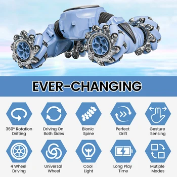Remote Control Cars with Lights&Quick Hand Control , 2.4GHz 4WD Gesture Sensing, 360° Rotating Double Sided RC Stunt Car Toys 2
