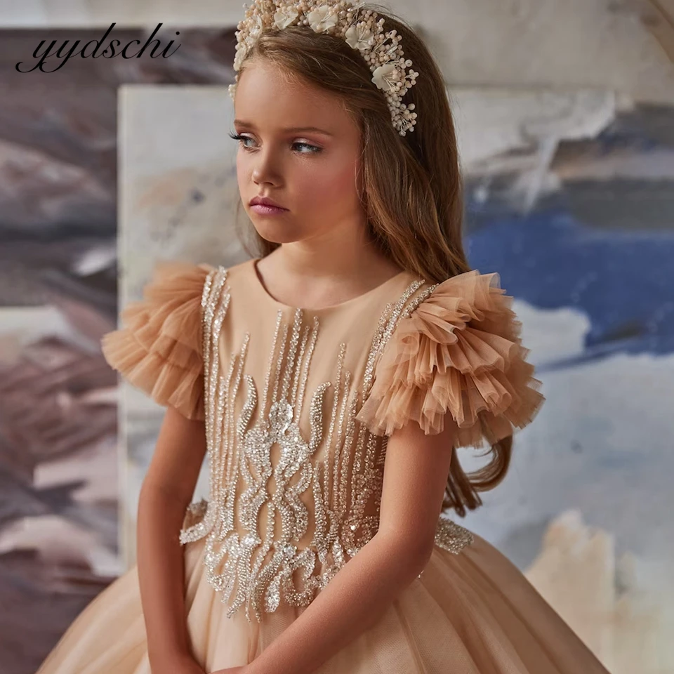 

Flower Girl Dresses 2023 Elegant Princess Satin Ball Gown For Kids Birthday Party Dress Simple Bow First Communion Dress