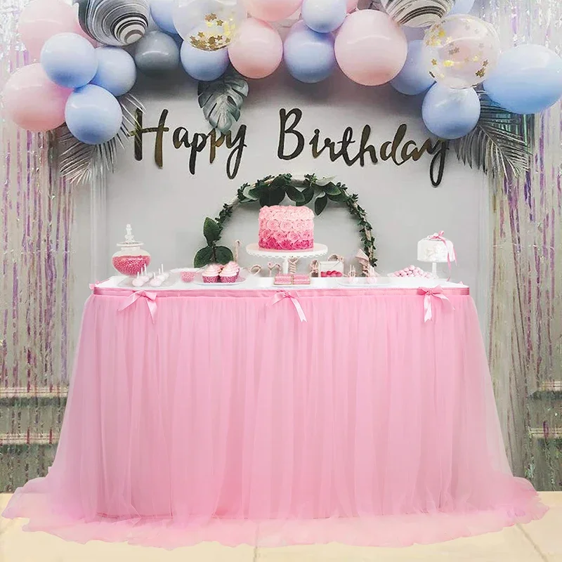 Table Skirt Wedding Party Pink White Tutu Tulle Tableware Cloth Home Birthday Table Skirt Baby Shower Party Supplies Decor