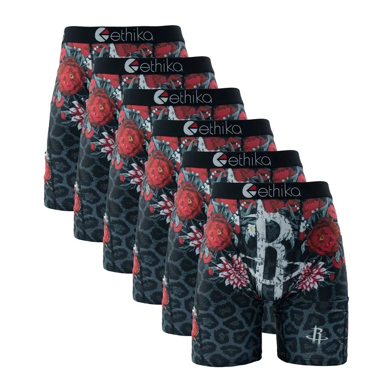 6Pcs ETHIKA Sexy Printed Men Underwear Boxer Hot Shorts Underpants Breathable Man Panties Lingeries Boxer Briefs XXXL Plus Size 6