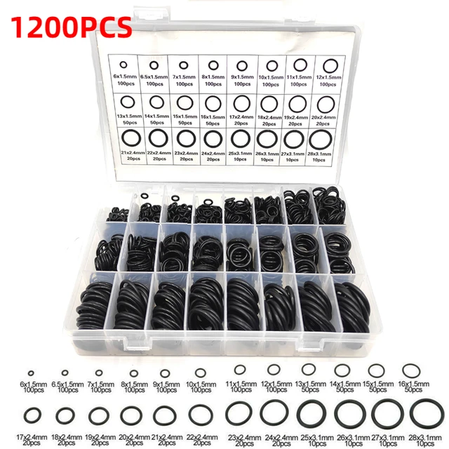 1200 Stück O Ring Kit, 24 Größen Schwarz Nitril Gummi