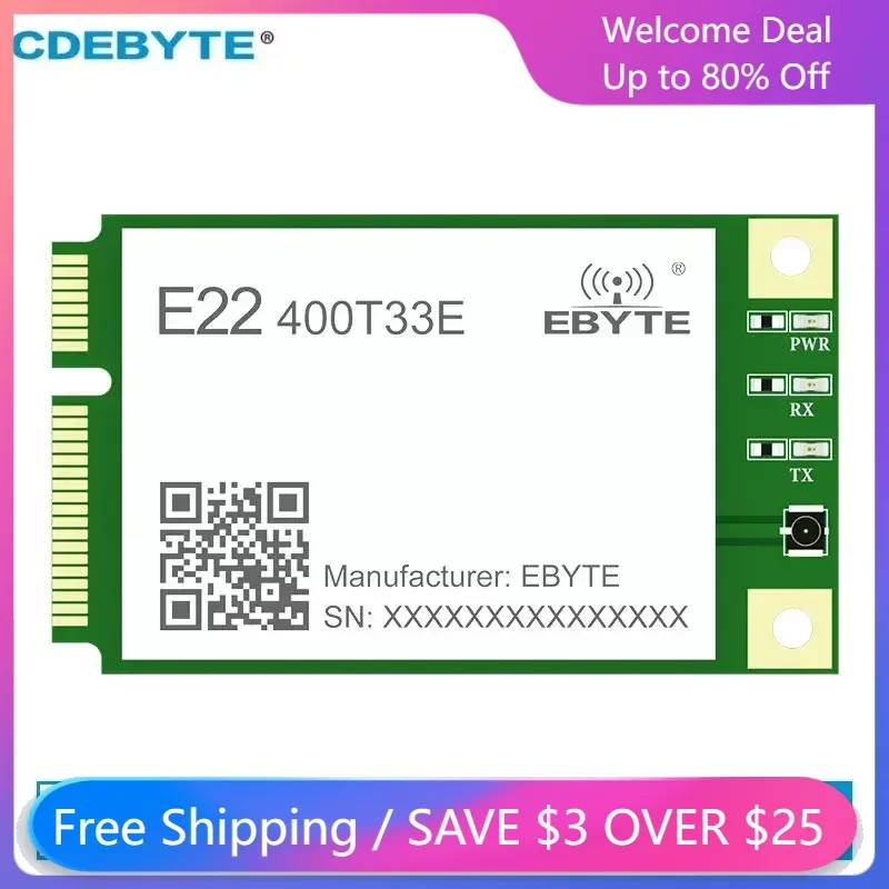 

SX1268 433MHz 470MHz Lora Wireless Module CDEBYTE E22-400T33E 33dbm 12KM Mini PCI-e UART RS485 RS232 USB LBT RSSI Relay Network