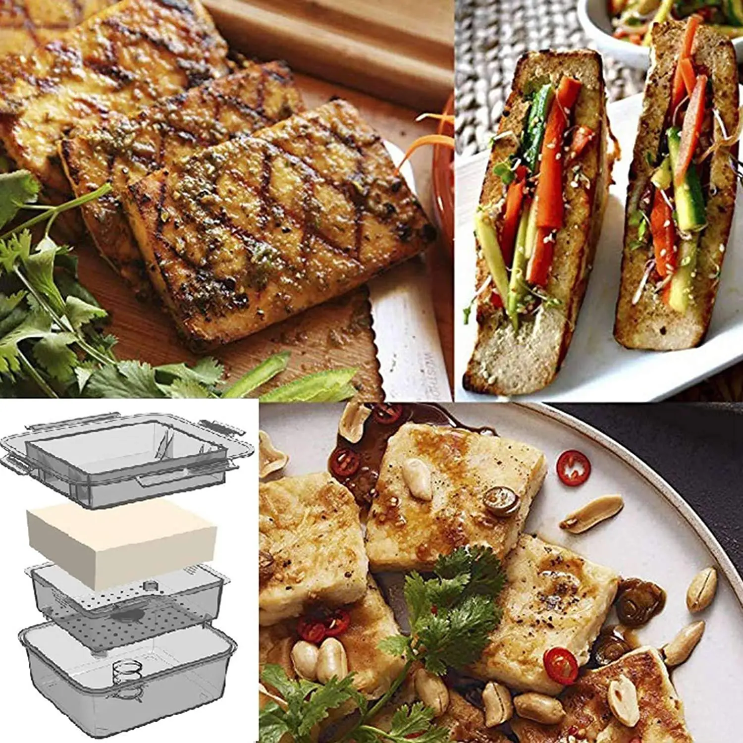DIY Plastic Tofu Press Mold Homemade Tofu Mold Soybean Curd Making with Cheese Cloth Kitchen Cooking,Gray