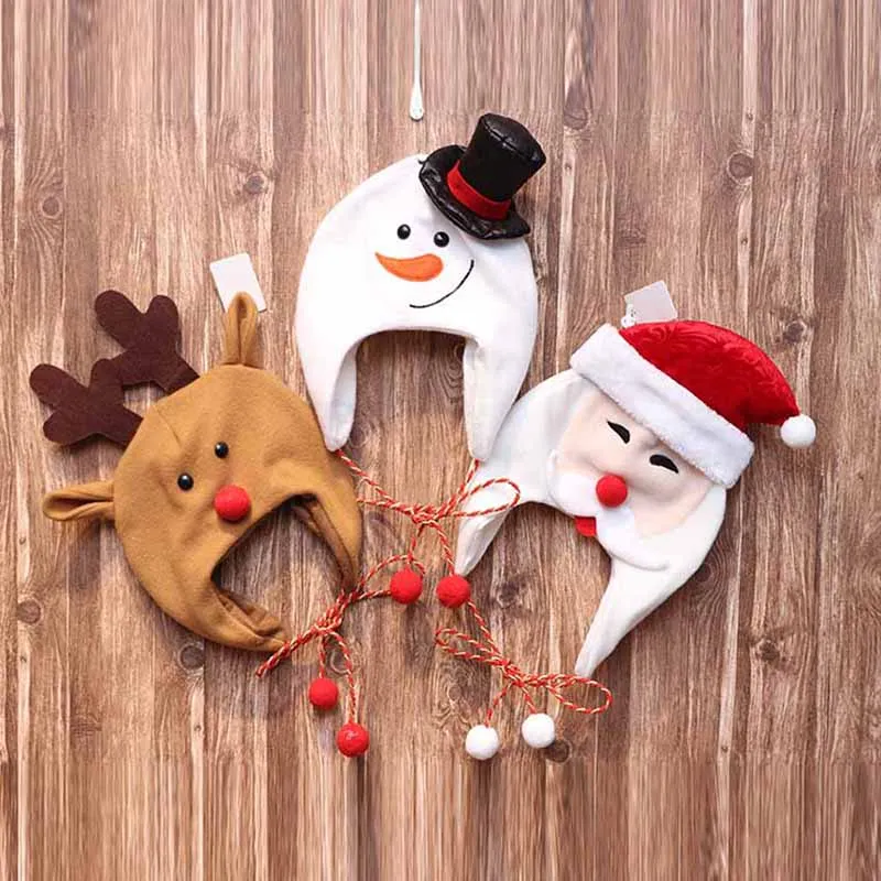 Toddler Kid Boy Girl Christmas Hat Cartoon Deer Snowman Santa Ear Protection Caps Party Xmas Cute Children Winter Hat