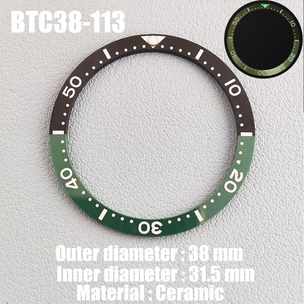 Luminous Ceramic Watch Bezel Insert - 38mm Flat Design
