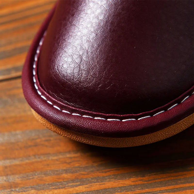 Affordable PU Leather Slipper Men's Home Shoes Winter Waterproof Slippers Unisex Indoor Shoes Room Guest Slipper Man Flip Flops 3