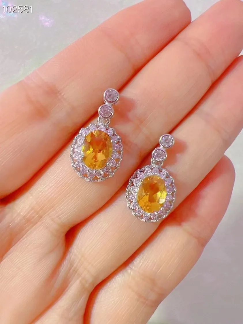 

Unit One Pair 925 Silver With 6*8mm Hot Sale Natural Citrine Crystal Healing Oval Brilliant Earrings Fashion For Jewelry Gift