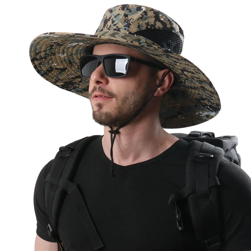 

Hat Men And Women Camouflage Large Eaves Fishing Cap Outdoor Leisure Caps Hundred Take Sunshade Fishing Cap Golf Hats Men