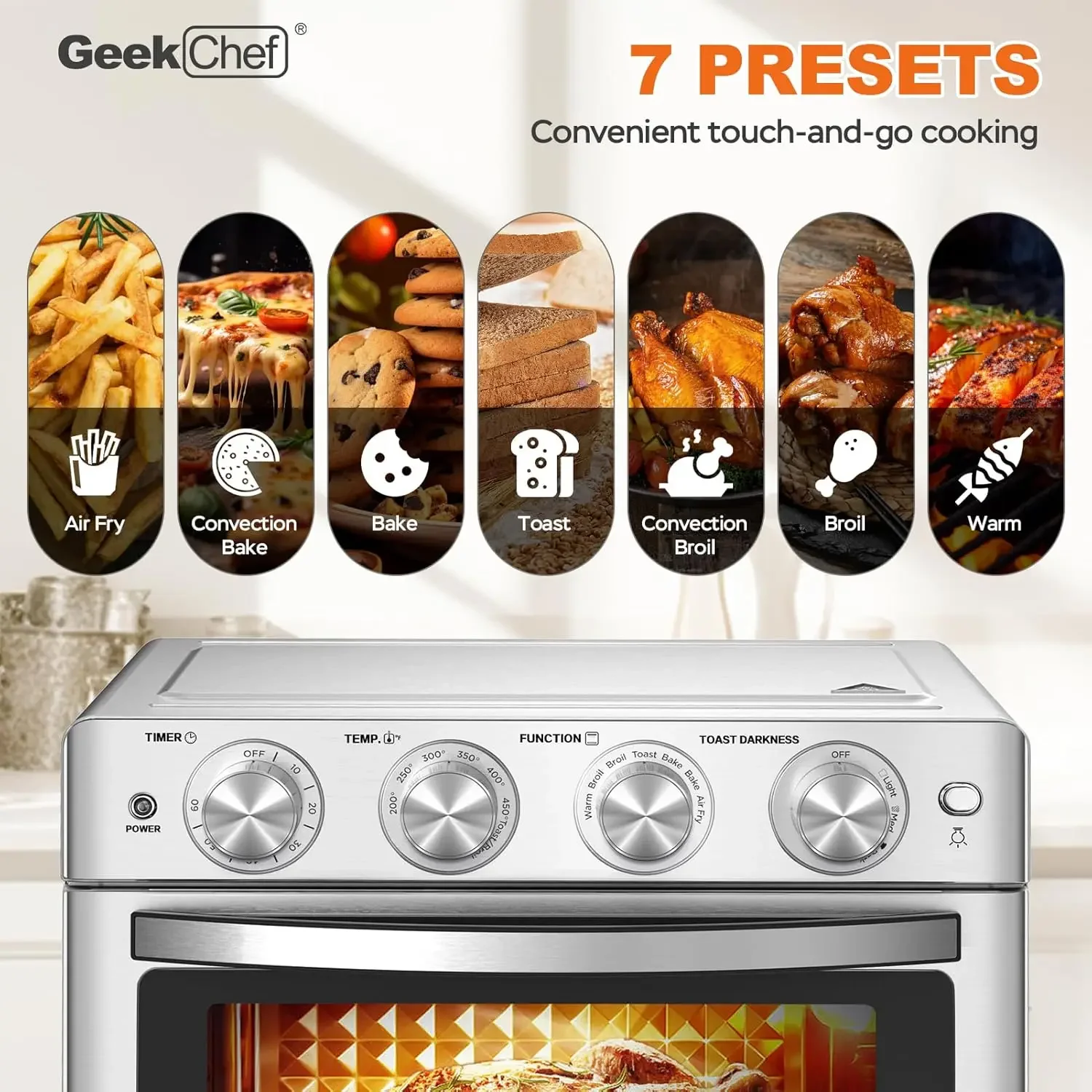 Chef Air Fryer Oven 26 QT, Big Air Fryer, Toast Oven with Bake, Roast, Pizza, Convection Oven, Easy to Use & Clean, 6 Slice 6