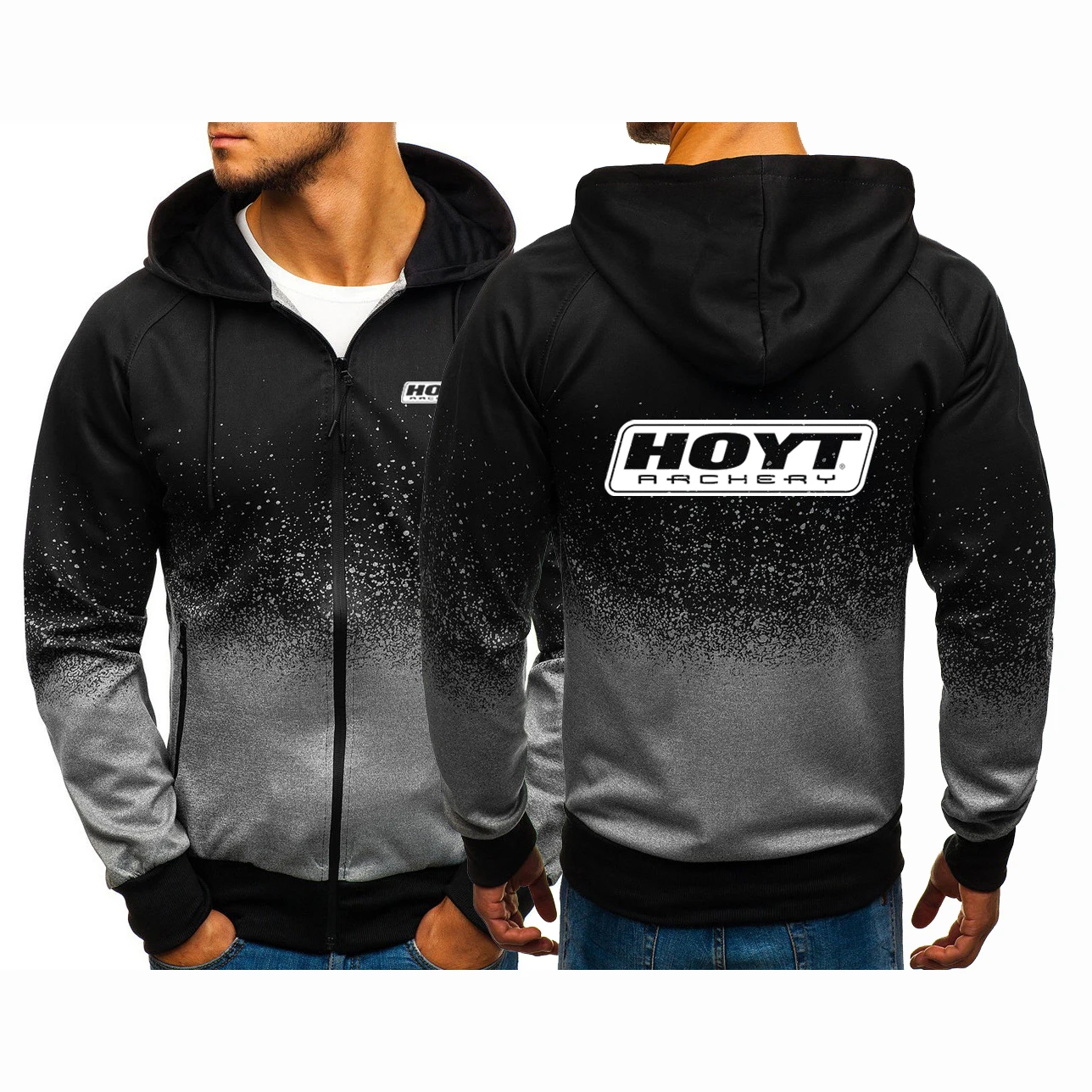 Hoyt Archery Men New Spring and Autumn Print Casual Zipper Fashion Hoodie Gradient Color Comfortable Versatile Coat