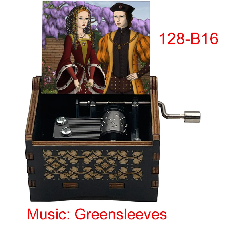 Black Wooden 18 Tones Greensleeves Hand Music Box British Folk Musical Gifts Girlfriend Christmas Party New Year Present