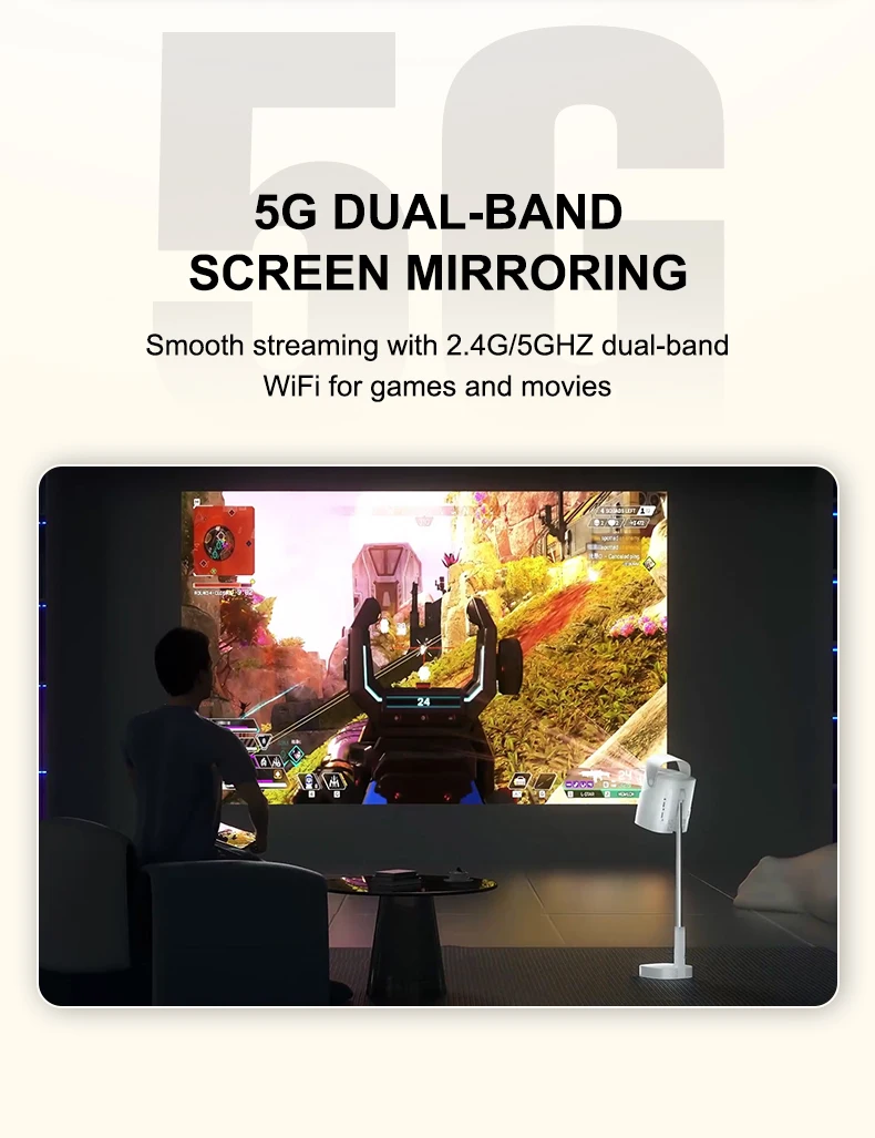 Smart Mini Gimbal Projector 4K Portable with Wifi 6 Bluetooth 5.0 Android 13 Aut