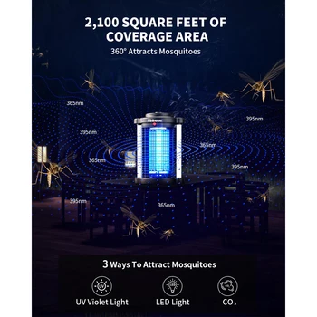 Minimoon Bug Zapper Outdoor Mosquito Zapper with Dual LED Light 4200V Fly Zapper 15W Electric Fly Traps Outdoor IPX4 Insect Trap 4