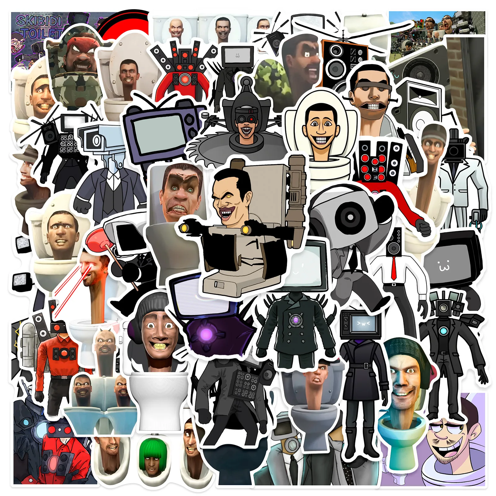 

50 Pcs Skibidi Toilet VS Cameraman Cartoon Decal Laptop Water Cup Guitar Electric Car Helmet Decoration Sticker