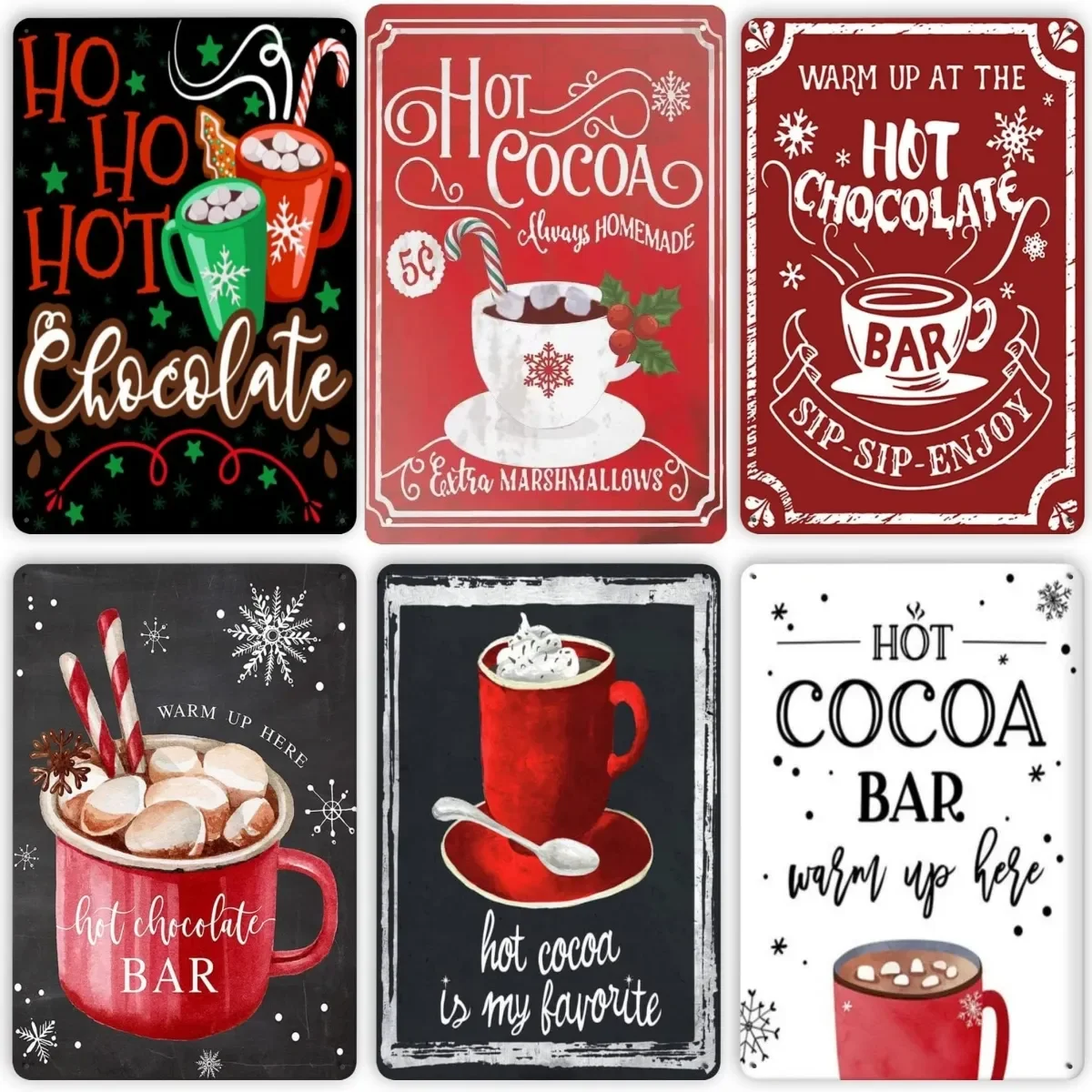 

New Christmas Hot Chocolate Bar Metal Christmas Decorations Signs Farmhousees Cute Tin Sign VintageGift Retro Novelty Cafe Store