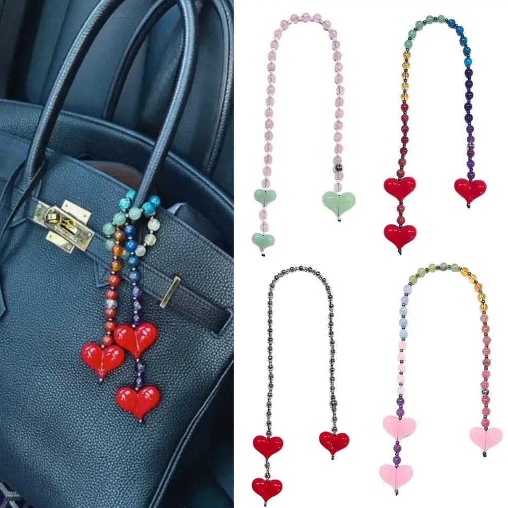 Red Love Y2k Keychain Beads Keychain Korean Bag Charms For Handbags Bag Pendant Handmade Beaded Keyring Vintage Bag Jewelry 2025