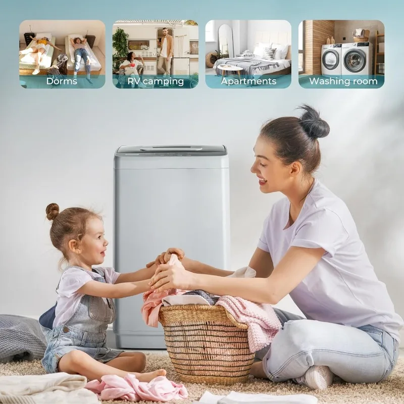 Portable Washer, 8.8LBS Capacity Small Portable Washing Machine with 10 Programs 5 Water Levels, Drain Pump and LED Display,